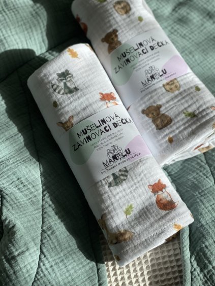 Mušelínová Zavinovací dečka Lesní zvířátka
