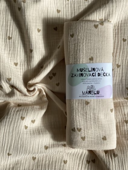 Mušelínová Zavinovací dečka Pískové srdce