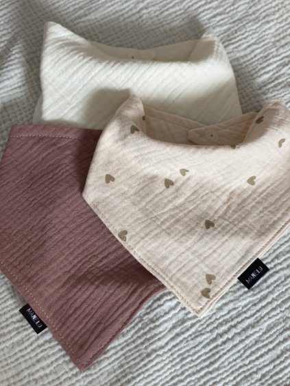 Sada mušelínových slintáčků Srdíčka blush