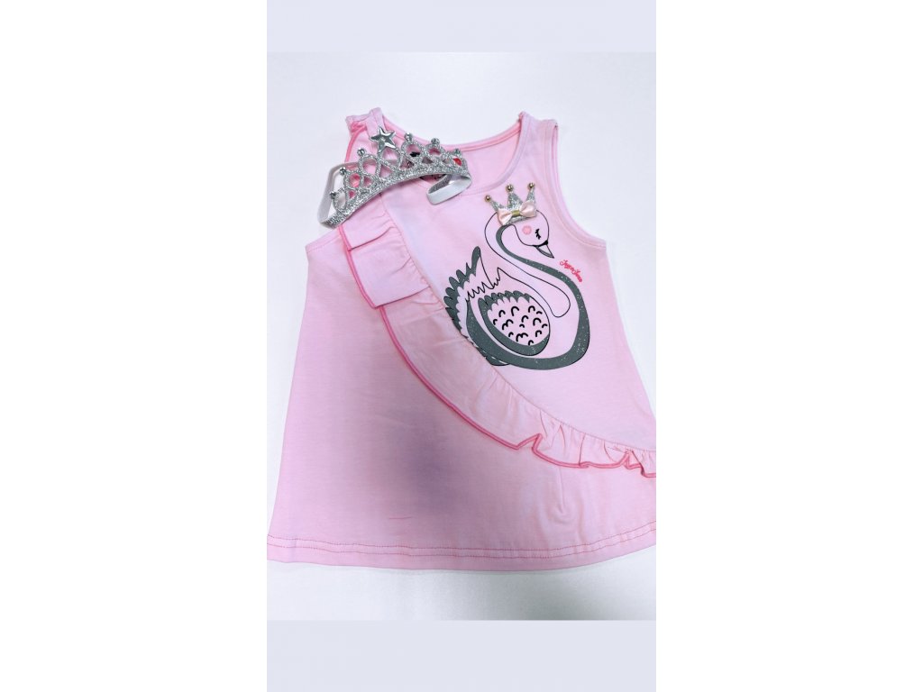 Dívčí letní šaty s čelenou "SWAN" /Růžová