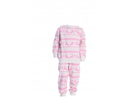 Dívčí bavlněné vánoční pyžamo "FAMILY DEERS"/Růžová