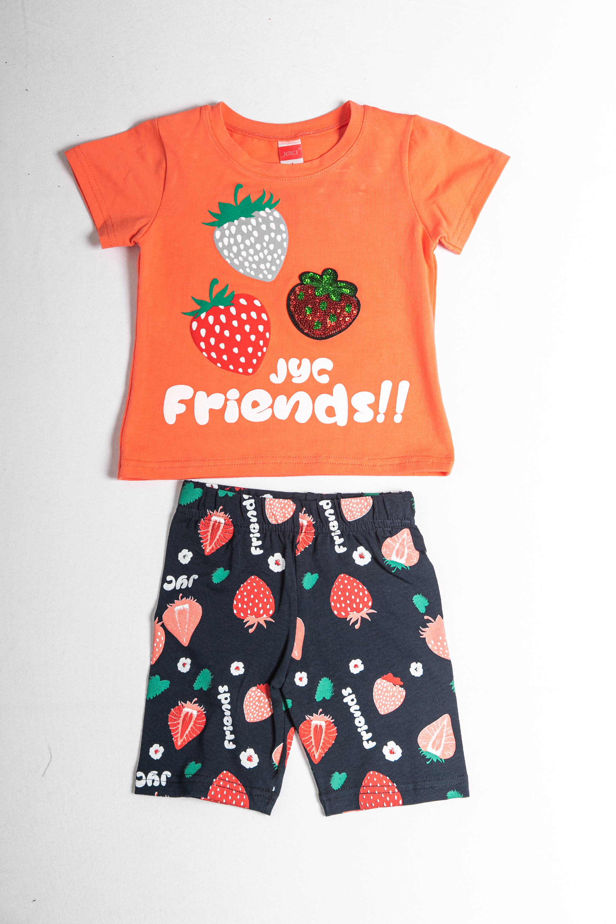 Dívčí letní souprava "FRIENDS"/Zelená, oranžová, bílá Barva: Oranžová, Velikost: vel. 1 (78/86 cm)