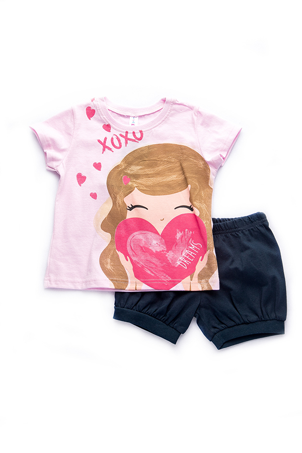 Dívčí bavlněné pyžamo "XOXO"/růžová Barva: Modrá, Velikost: vel. 1 (78/86 cm)