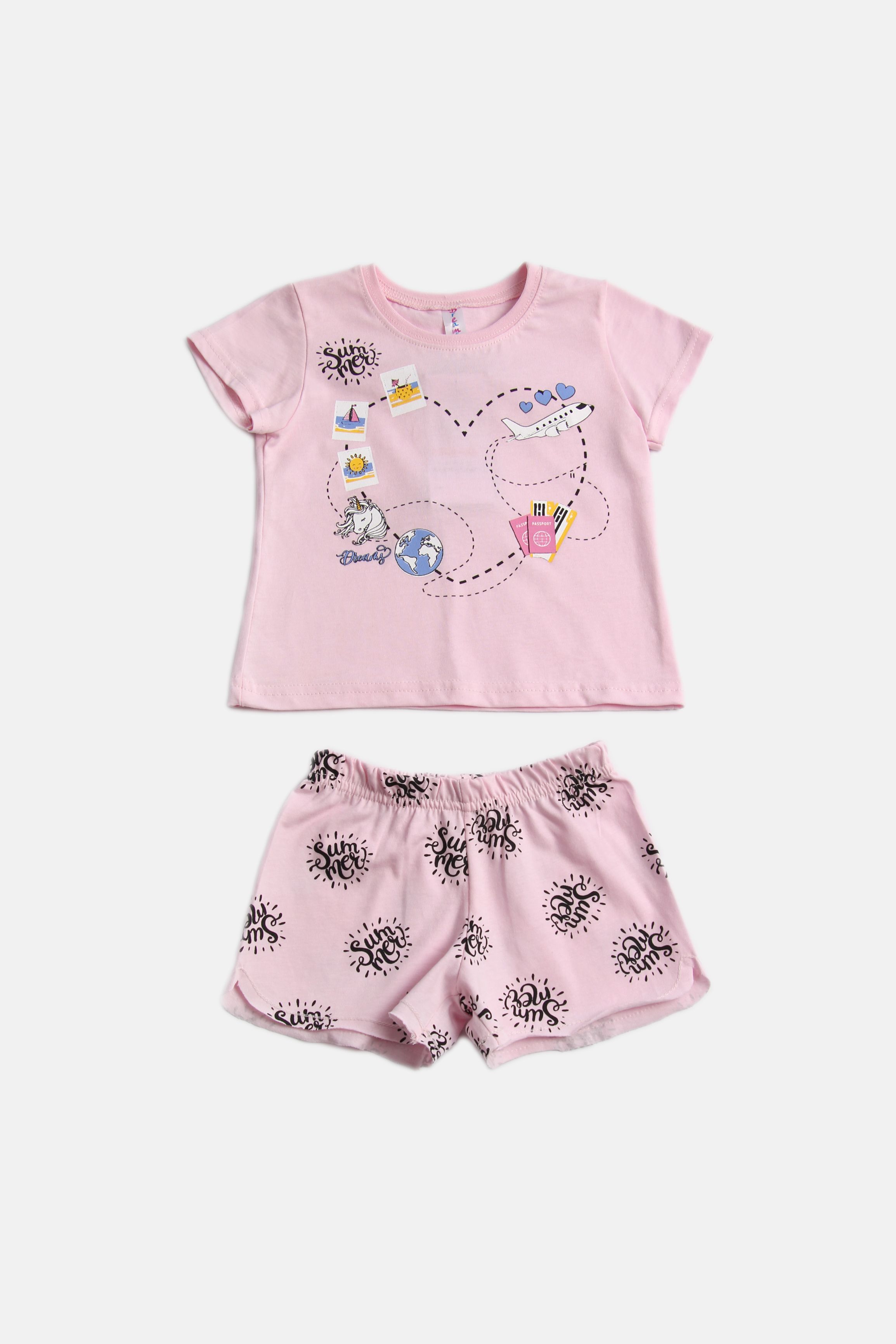 Dívčí bavlněné pyžamo "HAPPY TRIP"/Růžová Velikost: vel. 1 (78/86 cm)