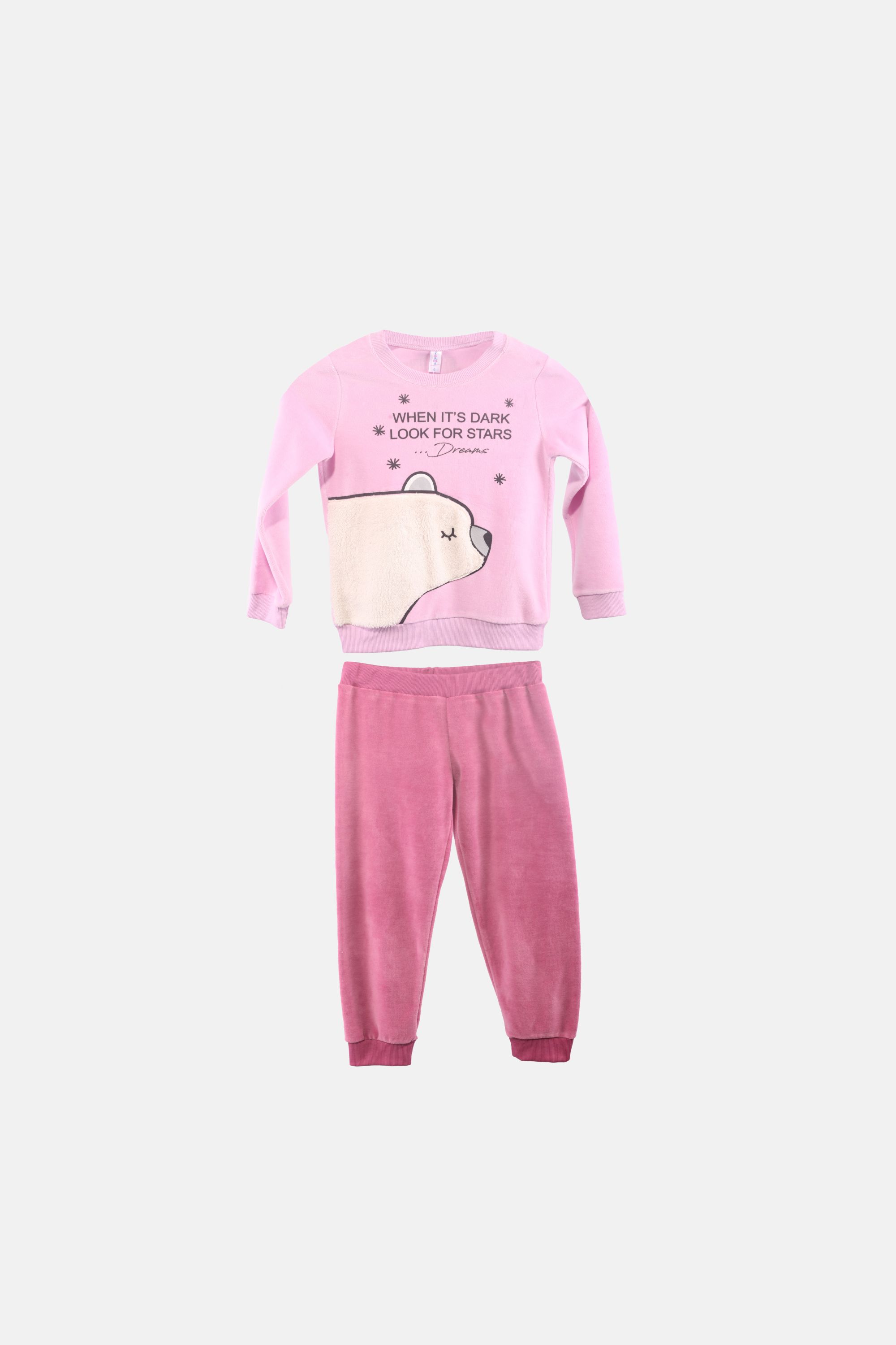 Dívčí velurové pyžamo "BEAR SET"/Růžová, zelená Barva: Růžová, Velikost: Vel. 12 (144/150 cm)