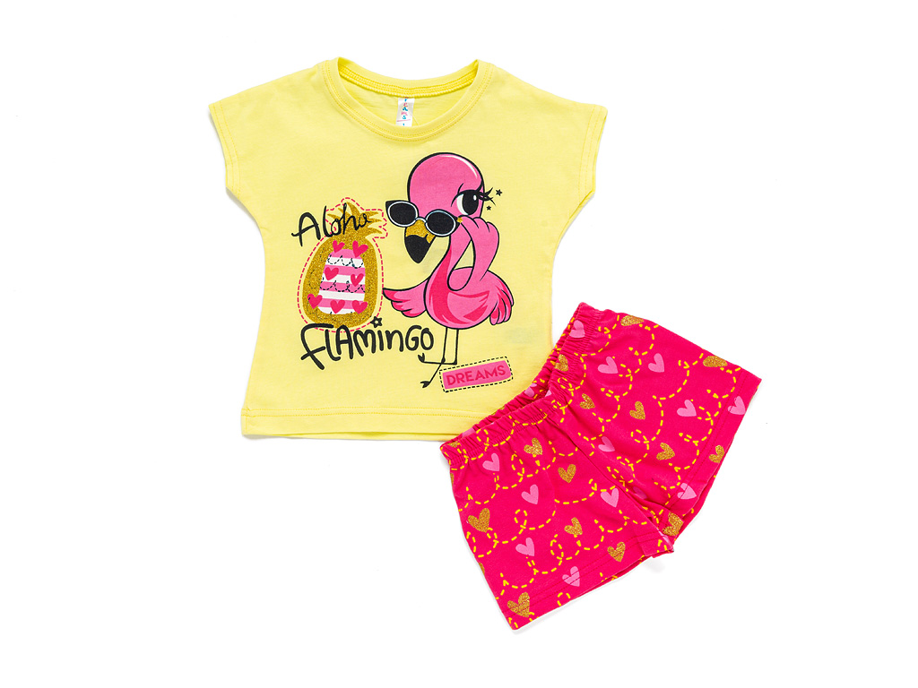Dívčí bavlněné pyžamo "FLAMINGO"/žlutá Barva: Žlutá, Velikost: vel. 1 (78/86 cm)