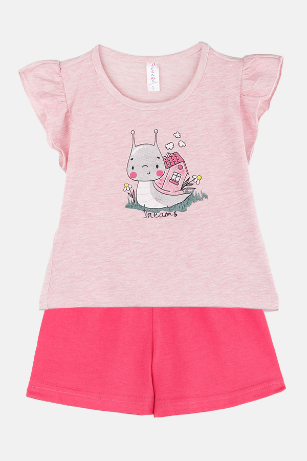 Dívčí bavlněné pyžamo "SNAIL"/Modrozelená, růžová Barva: Růžová, Velikost: vel. 1 (78/86 cm)