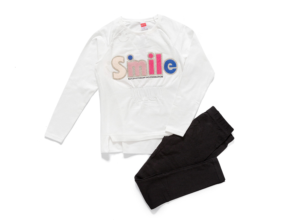 Dívčí souprava s tričkem a legínami "SMILE"/Bílá Velikost: vel. 6 (114/120 cm)