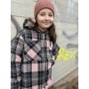 Dívčí károvaná bunda/mikina "KARO AND FUR"/Modrá, růžová