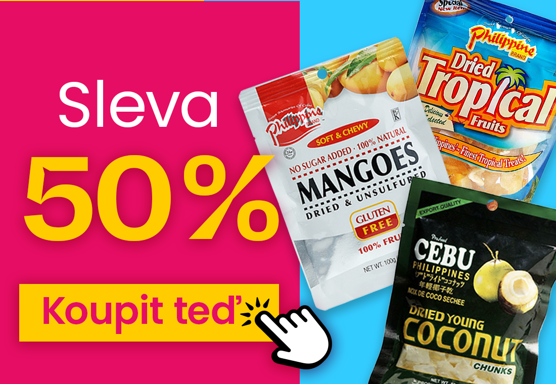 Sleva 50 procent na mango, kokos, tropicke ovoce