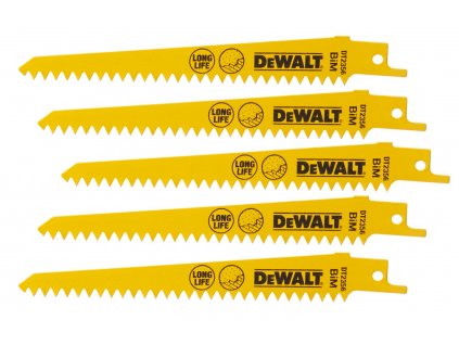 45785 dt2356 dewalt bimetalove pilove platky 152 mm 6 tpi pro rezy plastu bez lamani trisky 5 ks