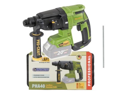 6570 kladivo vrtaci aku procraft pha40bb bez baterie a nabijecky v kufru pha40 bb s