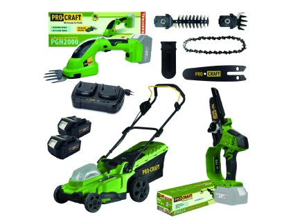 6574 procraft zahradni aku sada naradi 20v 5dilu 2 x baterie 40ah s nabijeckou gardenset