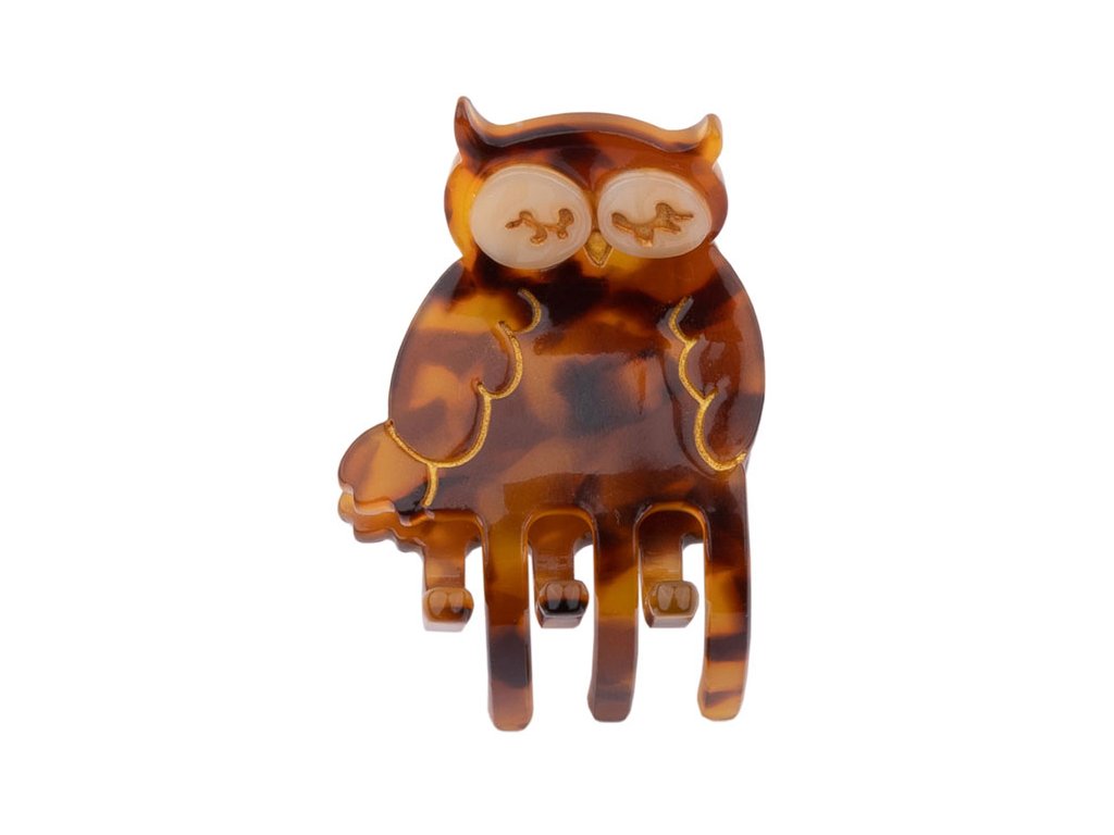 coucou suzette accessoire accessory cadeau gift mini pince à cheveux petite small hair claw coiffure hairstyle chignon bun fins thin épais thick acetate rigolo fun original coloré colorful animal oiseau bird hibou o