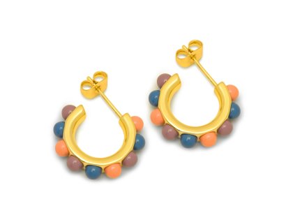 LULU1455 Flower Hoops Color Pair gold plated Burnt Coral Blue Purple Main