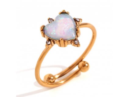 Pozlátený prsteň modré opálové srdce