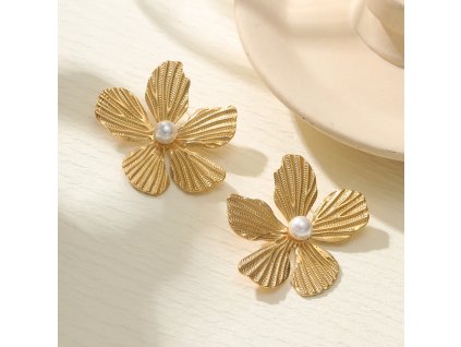 Dámske náušnice z chirurgickej ocele kvet s perlou