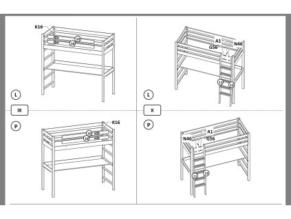 Patrová postel s psacím stolem Niko