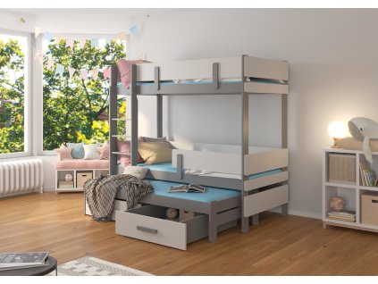 Třípatrová postel pro tři osoby s matracemi ETAPO 180x80  Třípatrová postel pro tři osoby ETAPO