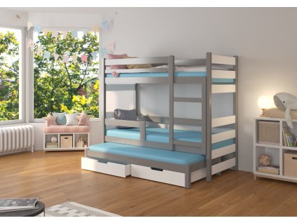 Patrová postel pro tři osoby s matracemi KARLO  Patrová postel pro tři osoby s matracemi KARLO