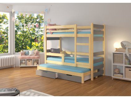 Patrová postel pro tři osoby s matracemi KARLO