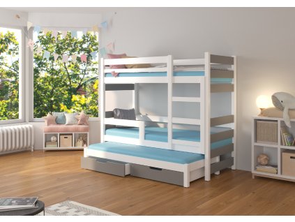 Patrová postel pro tři osoby s matracemi KARLO  Patrová postel pro tři osoby s matracemi KARLO