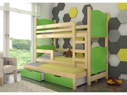 Patrová postel pro tři osoby s matracemi LETICIA  Patrová postel pro tři osoby s matracemi LETICIA