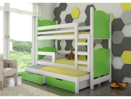 Patrová postel pro tři osoby s matracemi LETICIA  Patrová postel pro tři osoby s matracemi LETICIA