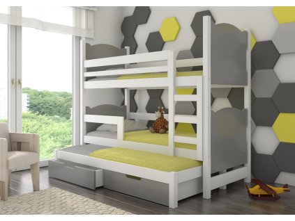 Patrová postel pro tři osoby s matracemi LETICIA  Patrová postel pro tři osoby s matracemi LETICIA