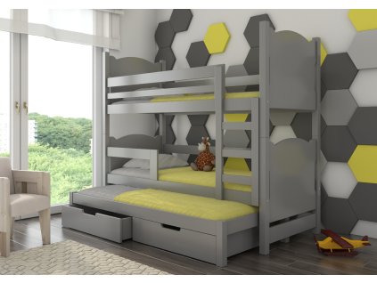 Patrová postel pro tři osoby s matracemi LETICIA  Patrová postel pro tři osoby s matracemi LETICIA