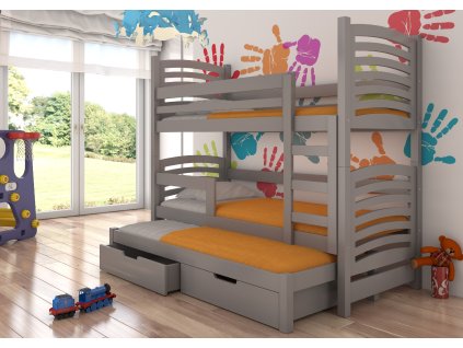 Patrová postel pro tři osoby s matracemi LETICIA  Patrová postel pro tři osoby s matracemi LETICIA