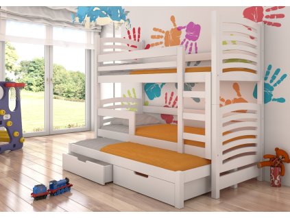 Patrová postel pro tři osoby s matracemi SORIA  Patrová postel pro tři osoby s matracemi SORIA