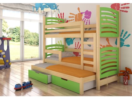 Patrová postel pro tři osoby s matracemi SORIA  Patrová postel pro tři osoby s matracemi SORIA