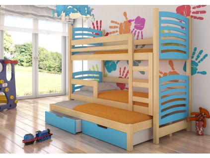 Patrová postel pro tři osoby s matracemi SORIA  Patrová postel pro tři osoby s matracemi SORIA