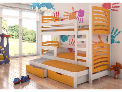 Patrová postel pro tři osoby s matracemi SORIA  Patrová postel pro tři osoby s matracemi SORIA