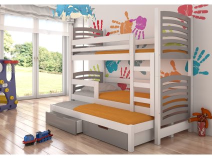 Patrová postel pro tři osoby s matracemi SORIA  Patrová postel pro tři osoby s matracemi SORIA