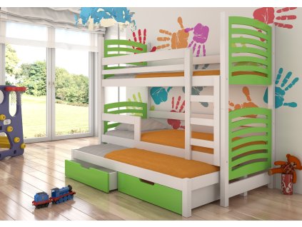 Patrová postel pro tři osoby s matracemi SORIA  Patrová postel pro tři osoby s matracemi SORIA