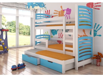 Patrová postel pro tři osoby s matracemi SORIA  Patrová postel pro tři osoby s matracemi SORIA