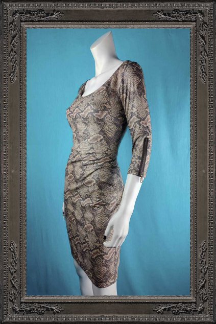 Šaty Fessura II hnědé s potiskem hadí kůže vel. S, M a L