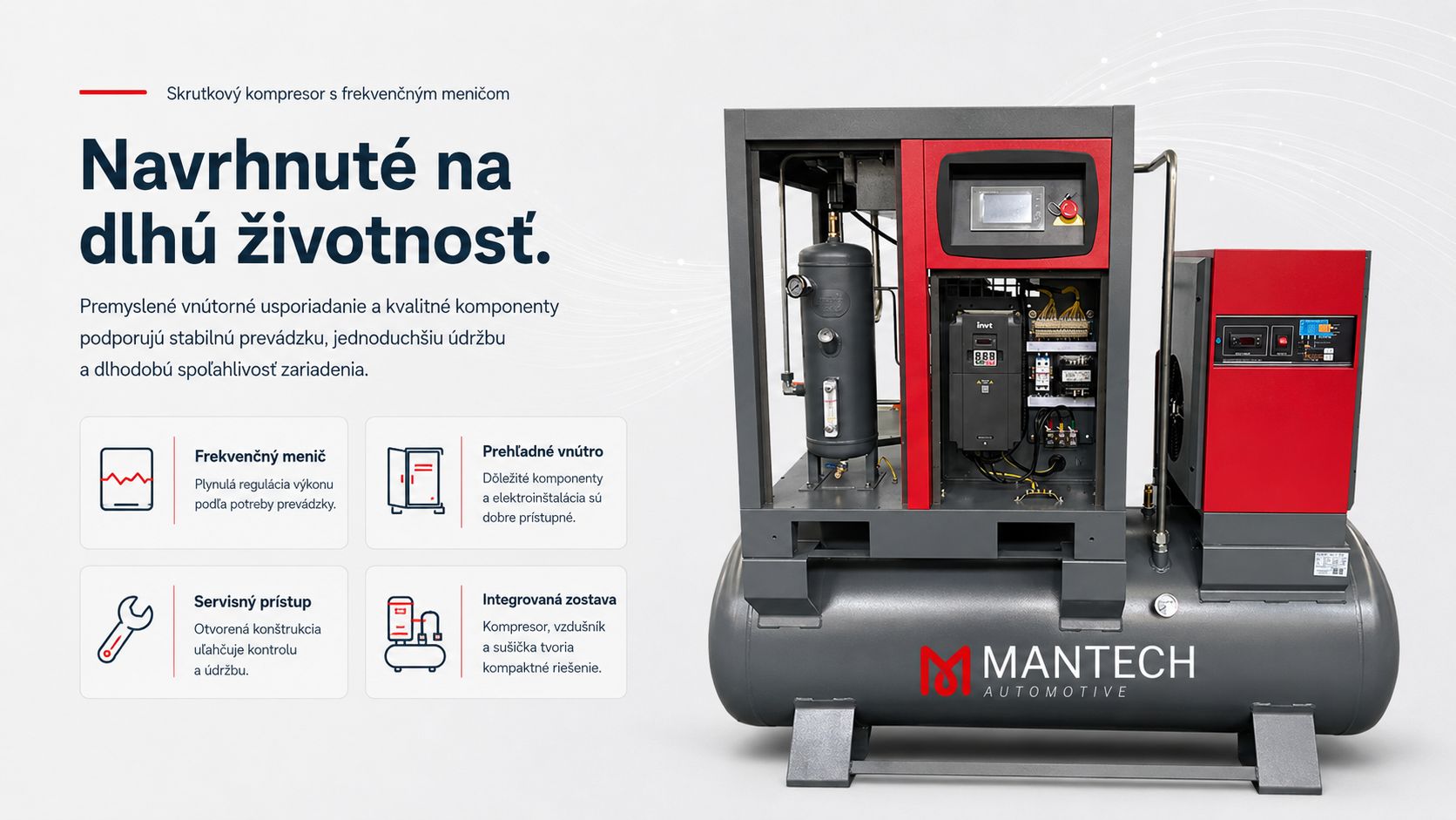 Vnútorná konštrukcia a frekvenčný menič kompresora KKS 15/500 FD
