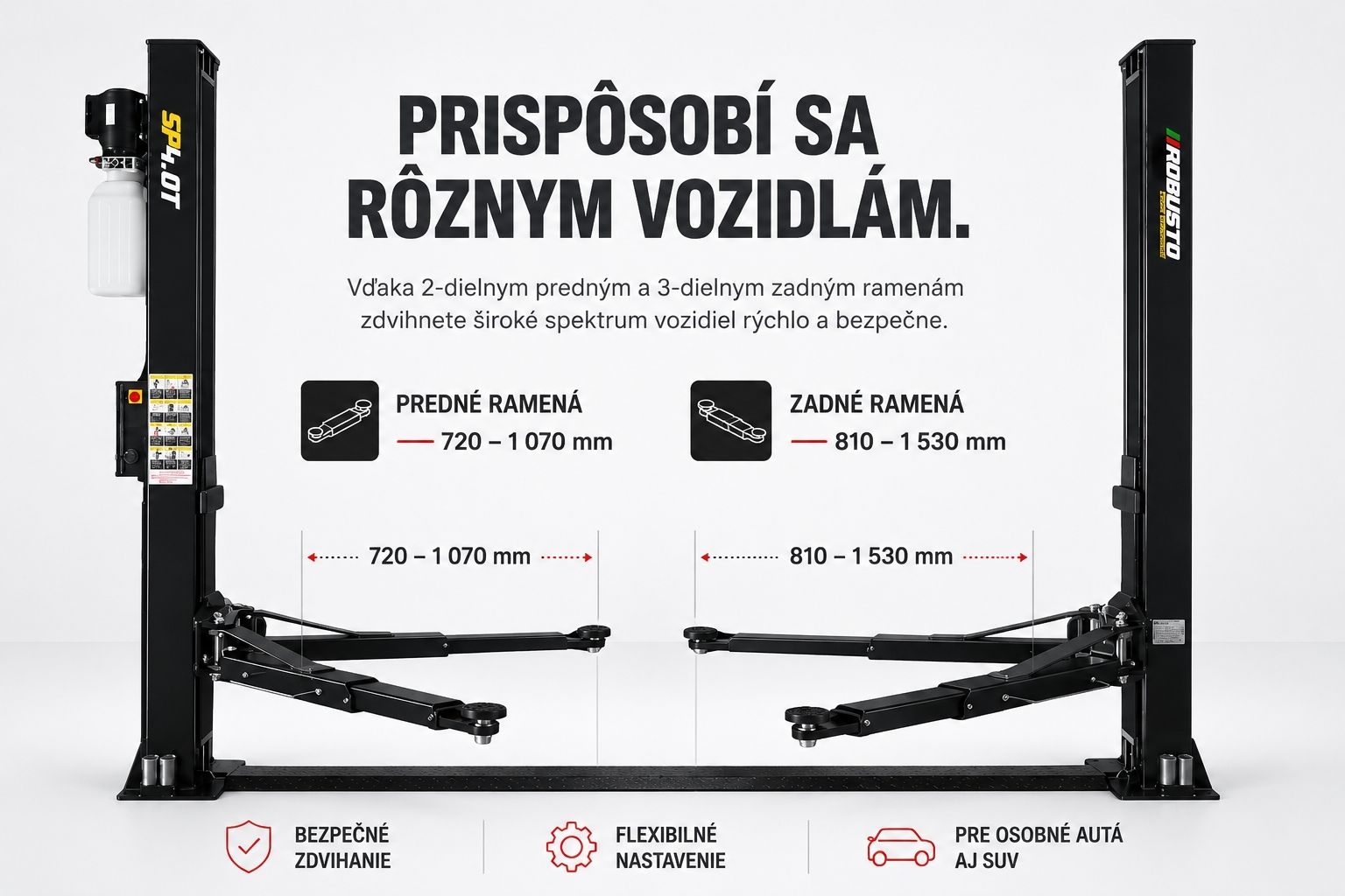 Predné 2-dielne a zadné 3-dielne ramená zdviháka ROBUSTO SP4.0T
