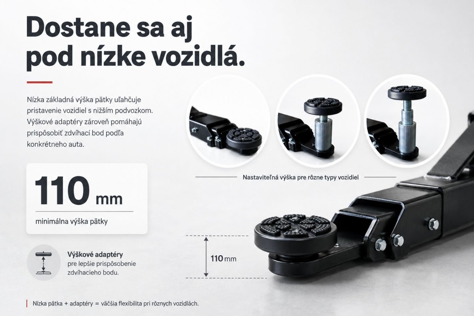 Nízka zdvíhacia pätka 110 mm a výškové adaptéry ROBUSTO SP4.0T