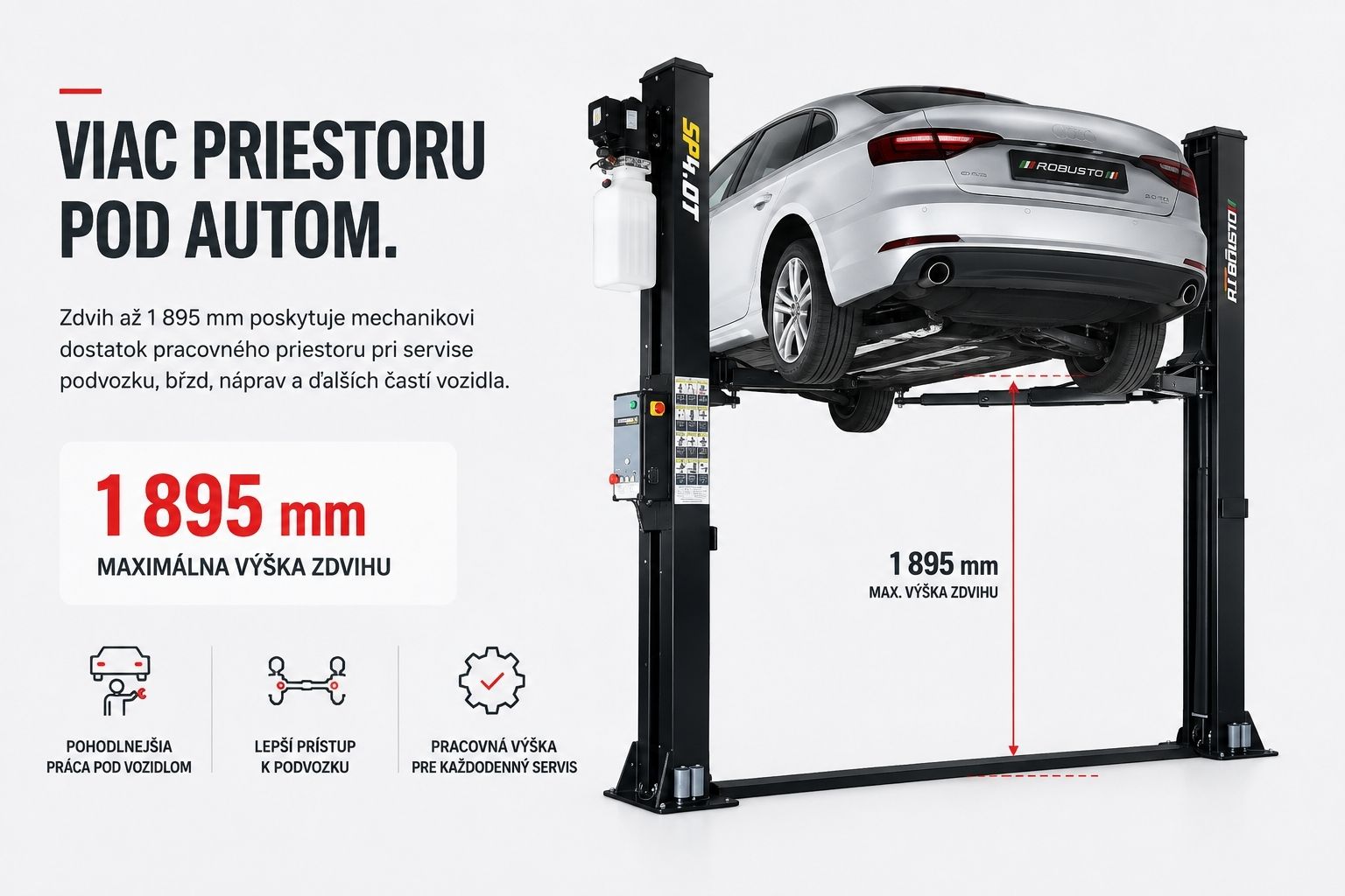 Pracovná výška zdviháka ROBUSTO SP4.0T až 1895 mm