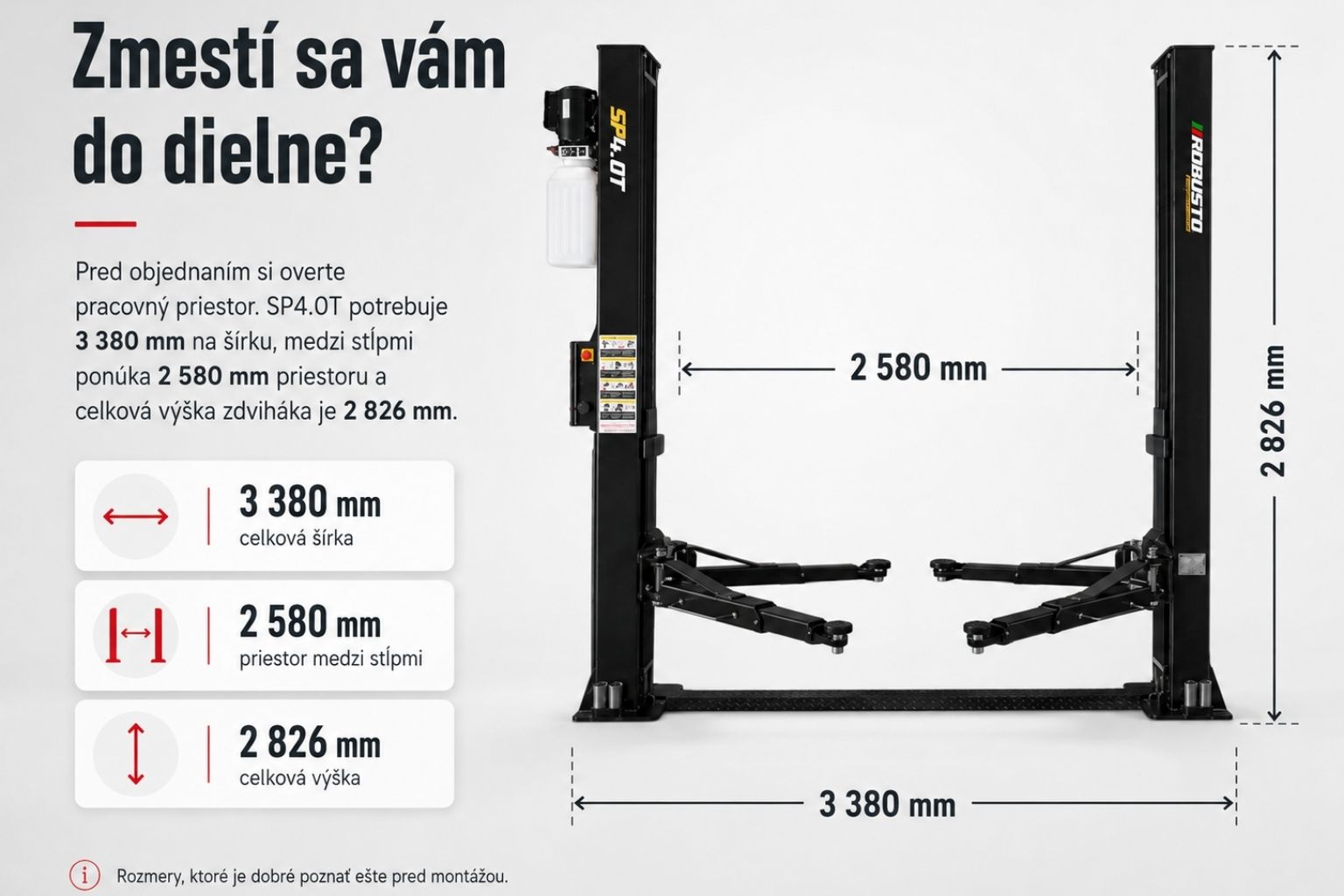 Rozmery dvojstĺpového zdviháka ROBUSTO SP4.0T