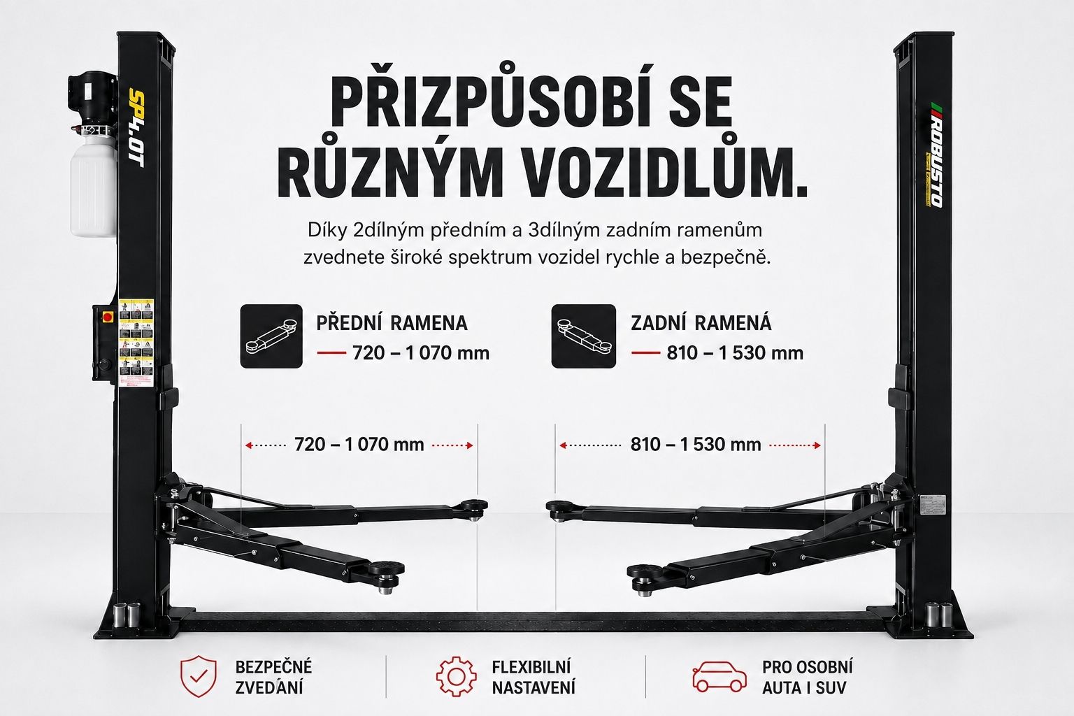 Přední 2dílná a zadní 3dílná ramena ROBUSTO SP4.0T