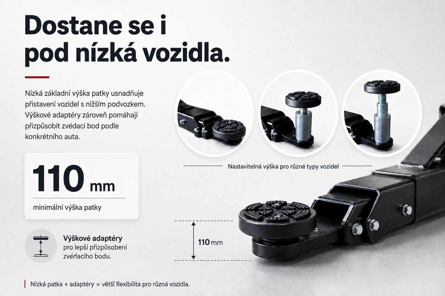 Nízká zvedací patka 110 mm a výškové adaptéry ROBUSTO SP4.0T