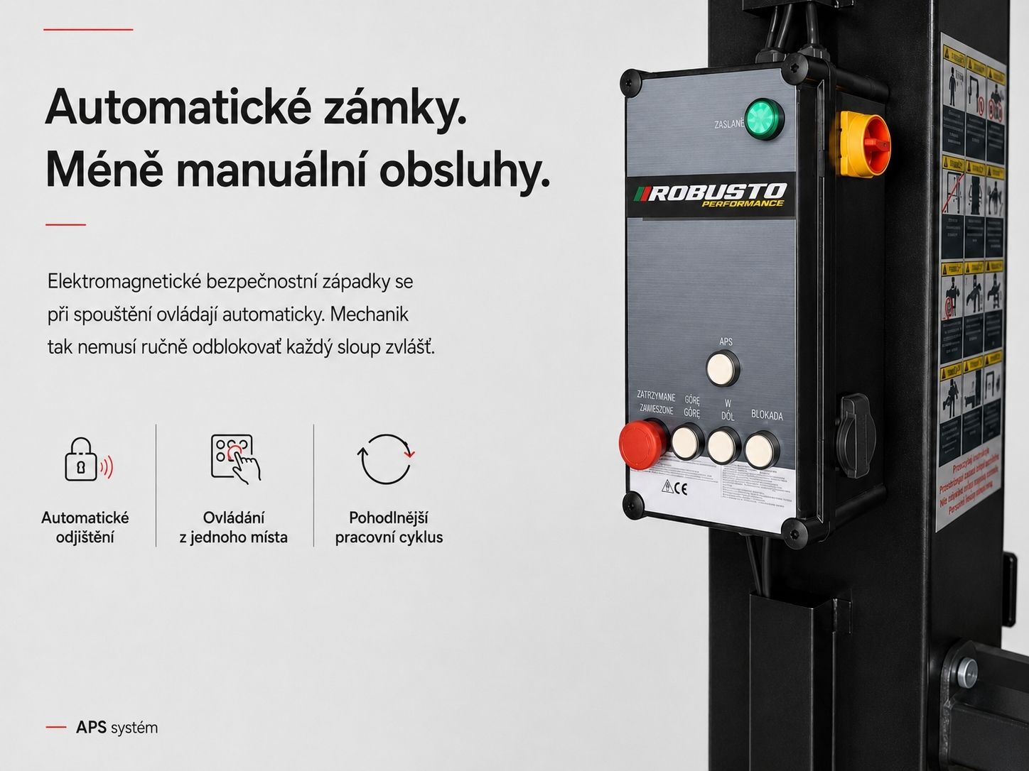 APS systém a ovládací panel zvedáku ROBUSTO SP4.0T
