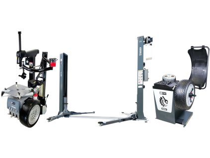 PNEUPROFI startovací sada - Automatická 2-rychlostní přezouvačka T201.RN2V s ramenem RunFlat + Automatická vyvažovačka kol B201L + Automatický dvousloupový zvedák DL240 190 cm zdvih