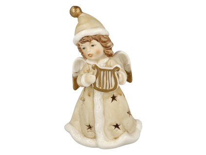 Anděl zimní s hvězdami a loutnou LED lampa 17cm