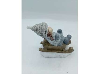 Dítě na saních šedo-stříbrné 10cm